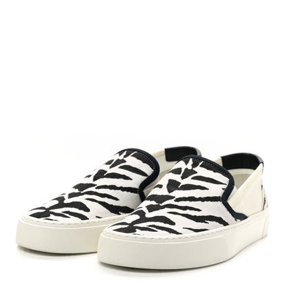 Saint Laurent Canvas Zebra Print Mens Venice Slip On Sneakers 39 Black White 3 of 8