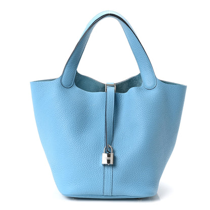 Hermes Taurillon Clemence Picotin Lock 22 MM Bleu Du Nord 1 of 10
