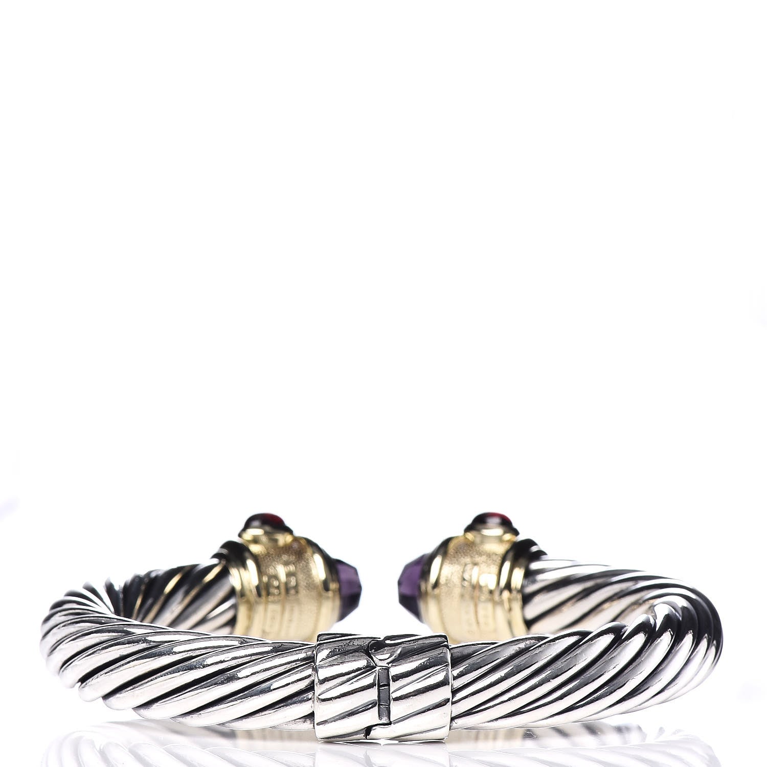 David Yurman Sterling Silver 14K Yellow Gold Amethyst Iolite Garnet 10mm Cable Renaissance Bracelet 3 of 5