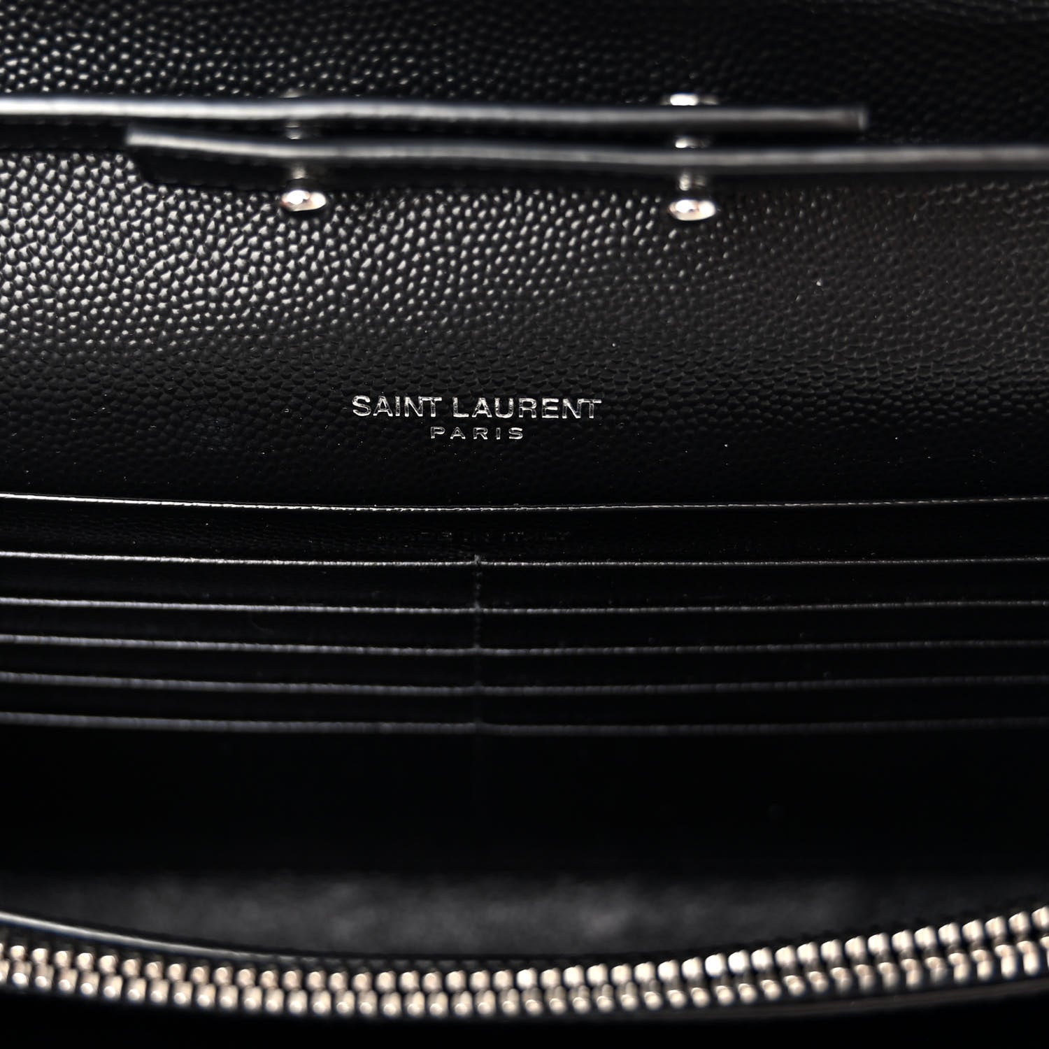 Saint Laurent Grain De Poudre Matelasse Chevron Monogram Chain Wallet Black 6 of 9