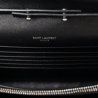 Saint Laurent Grain De Poudre Matelasse Chevron Monogram Chain Wallet Black 6 of 9