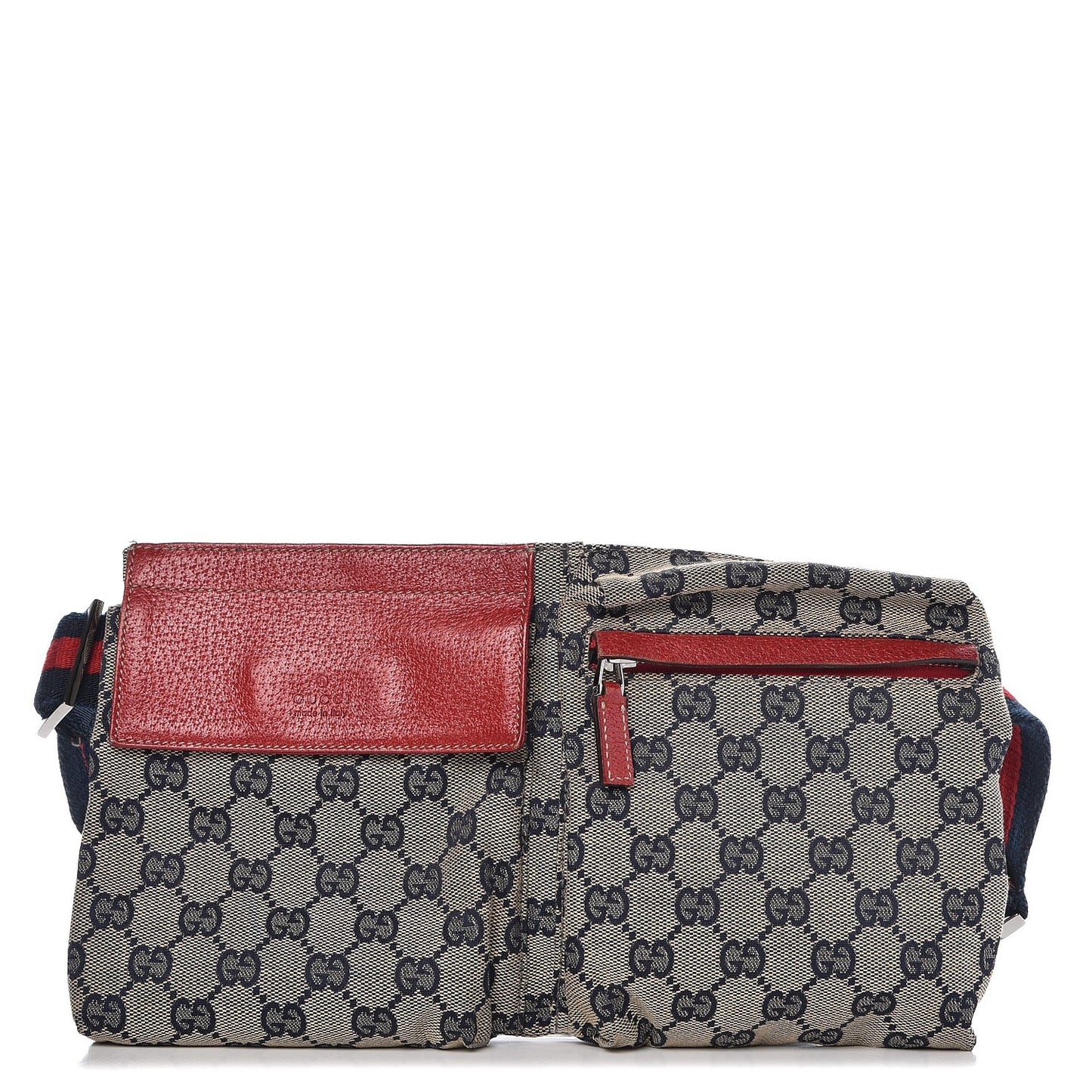 GG Monogram Web Double Pocket Belt Bag Navy Red