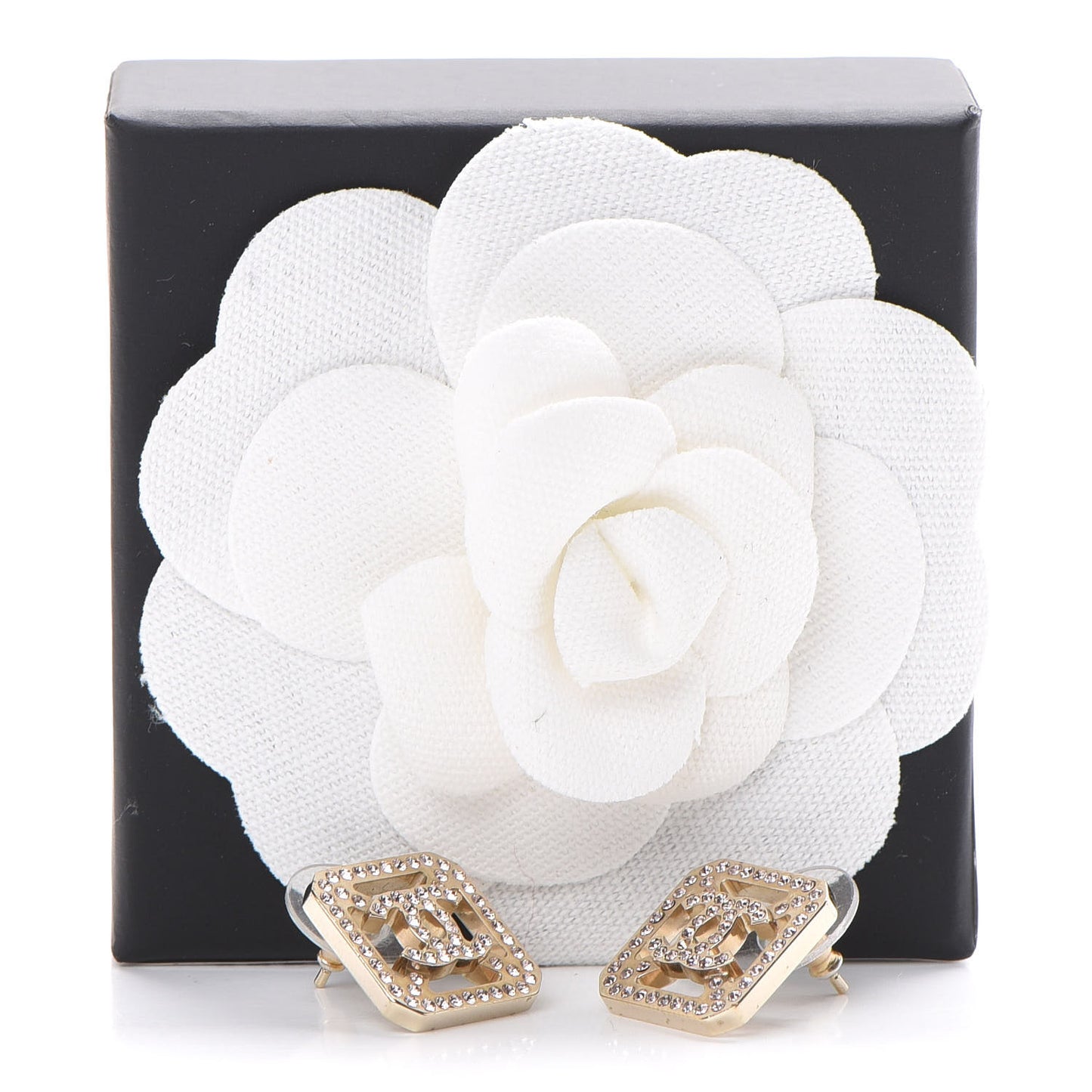 Crystal Square CC Earrings Gold Pink