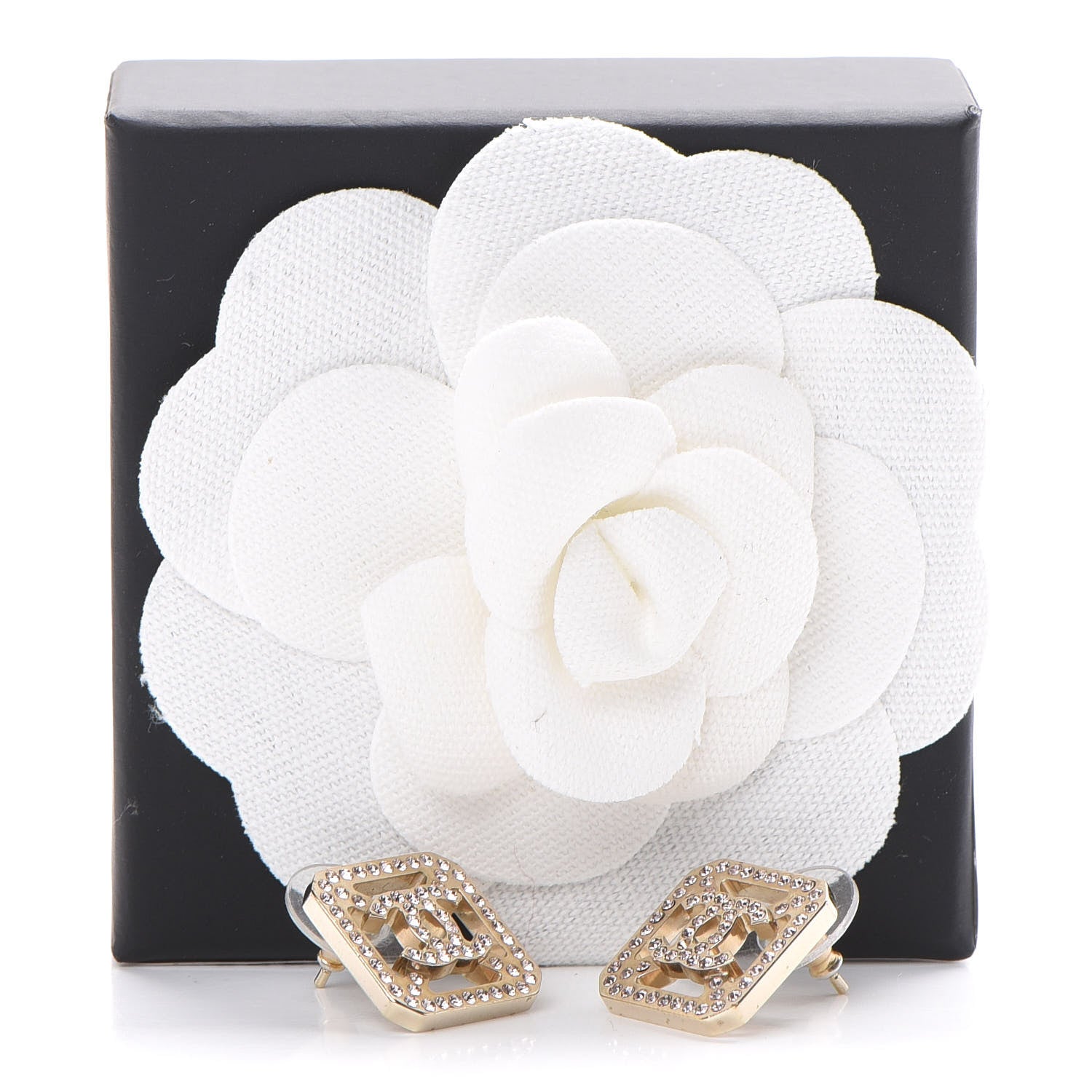 Chanel Crystal Square CC Earrings Gold Pink 7 of 7