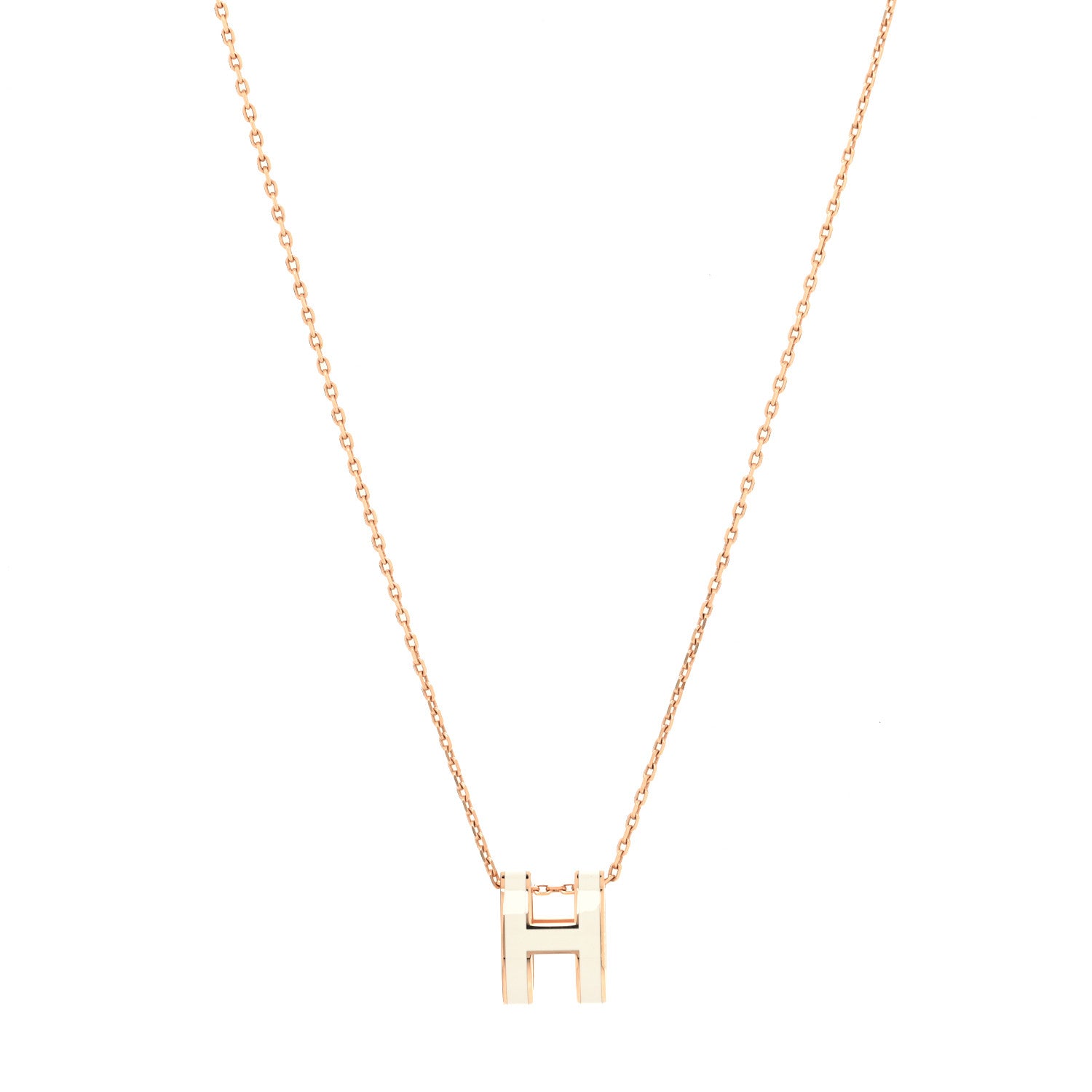 Hermes Lacquered Rose Gold Pop H Pendant Necklace White 1 of 5
