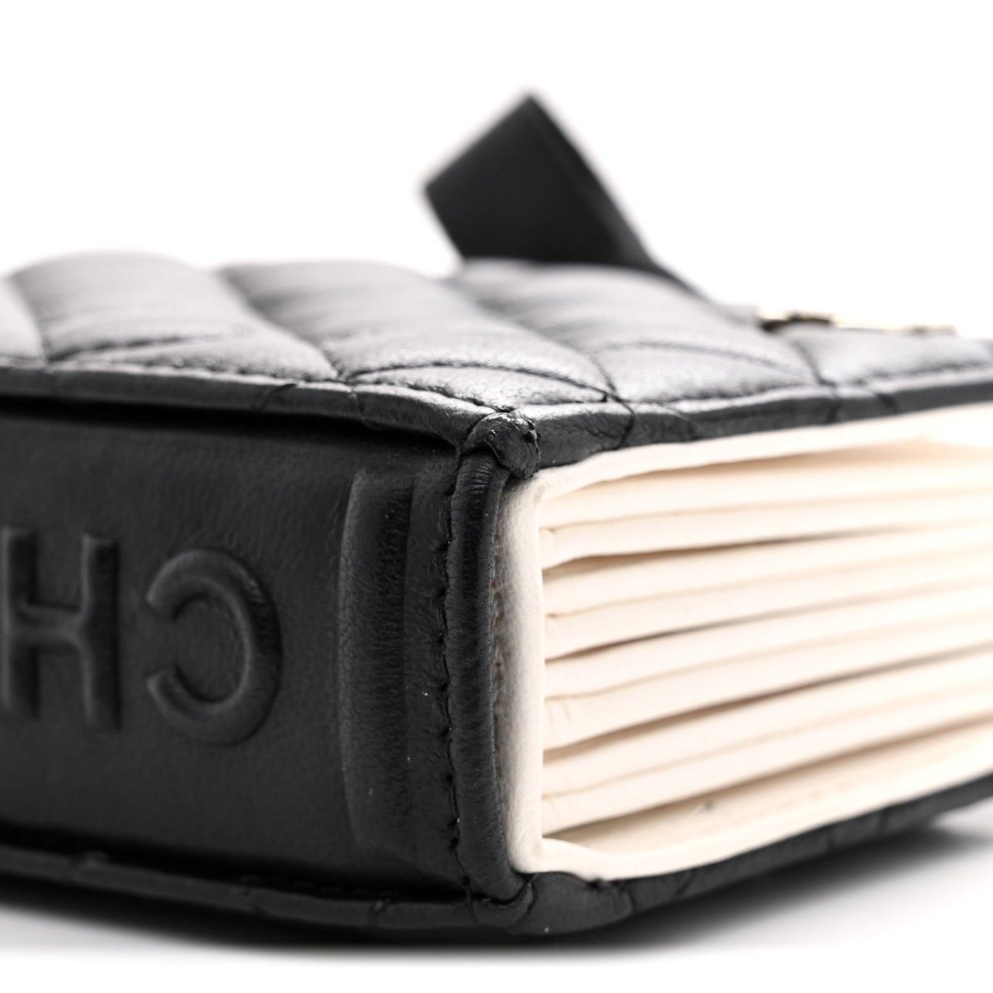 Lambskin Quilted Book Card Holder on Chain Black