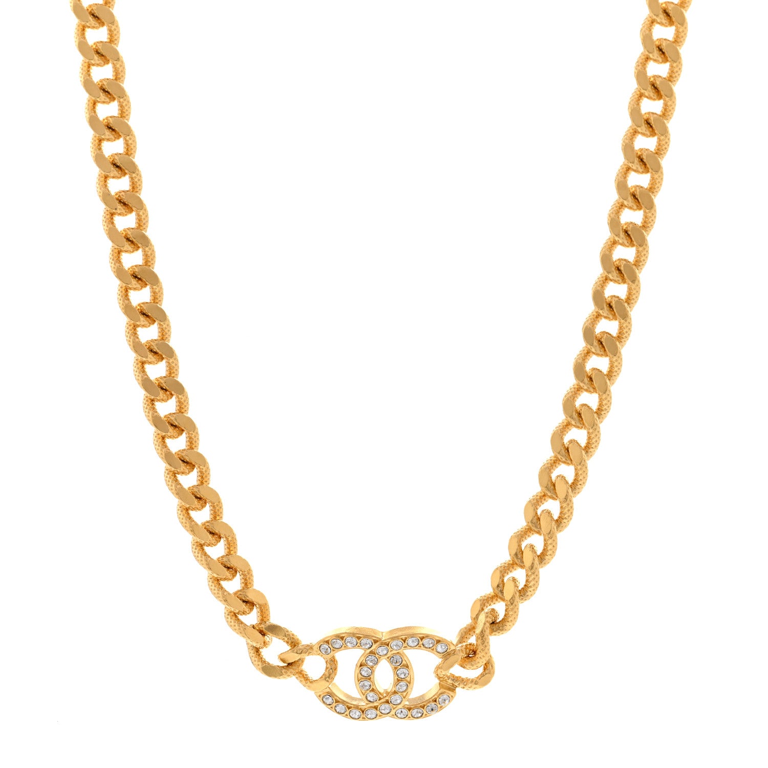 Chanel Crystal Chain Link CC Choker Necklace Gold 1 of 6