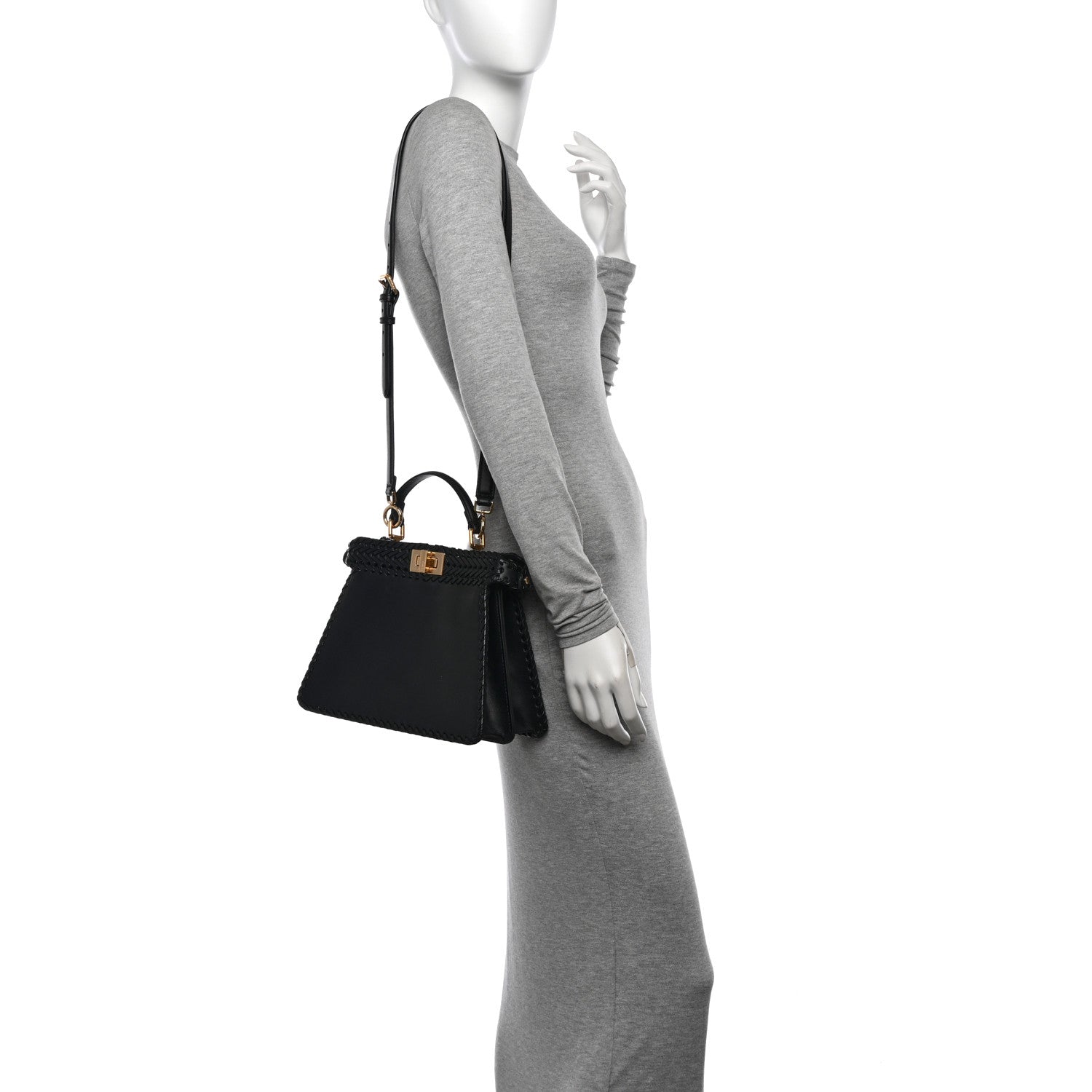 Fendi Vitello King Shiny Nappa Intreccio Petite Peekaboo I SEE U Satchel Black 2 of 12
