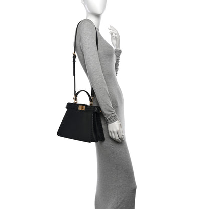 Fendi Vitello King Shiny Nappa Intreccio Petite Peekaboo I SEE U Satchel Black 2 of 12