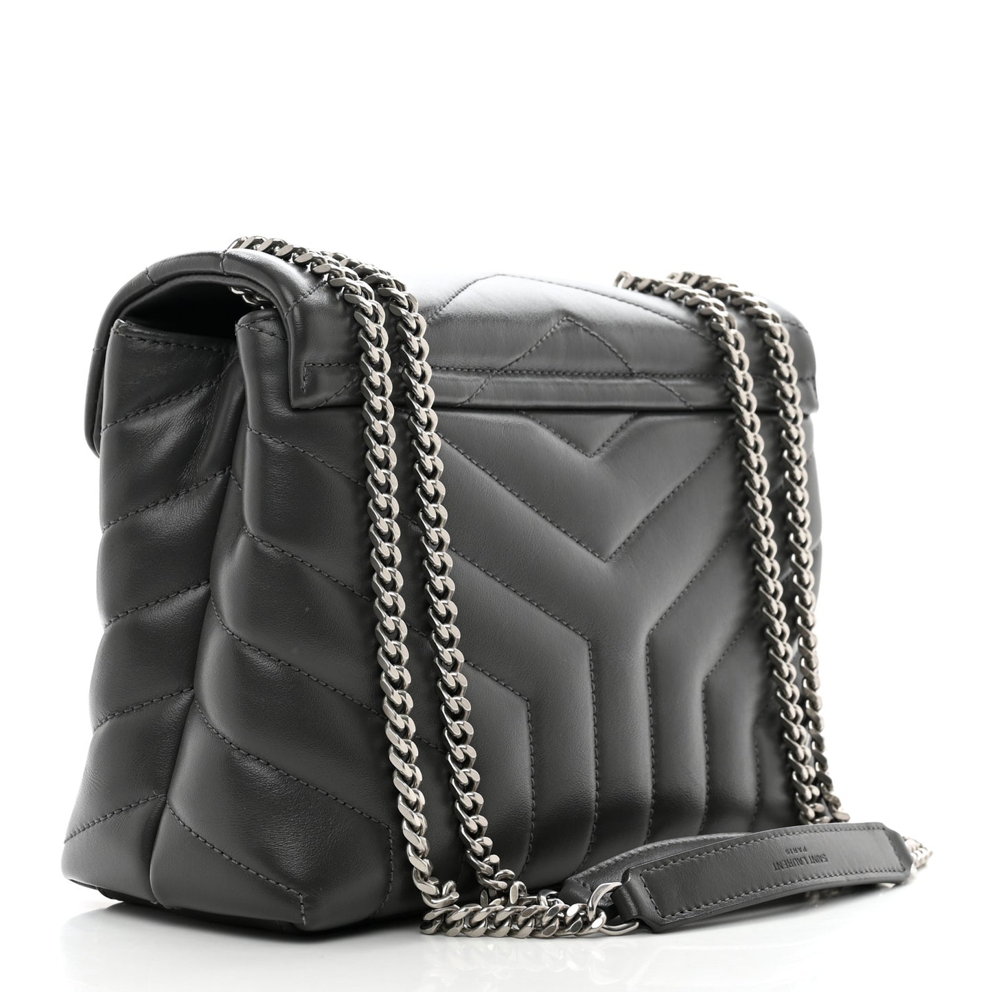 Calfskin Y Quilted Monogram Small Loulou Chain Satchel Grey Khaki