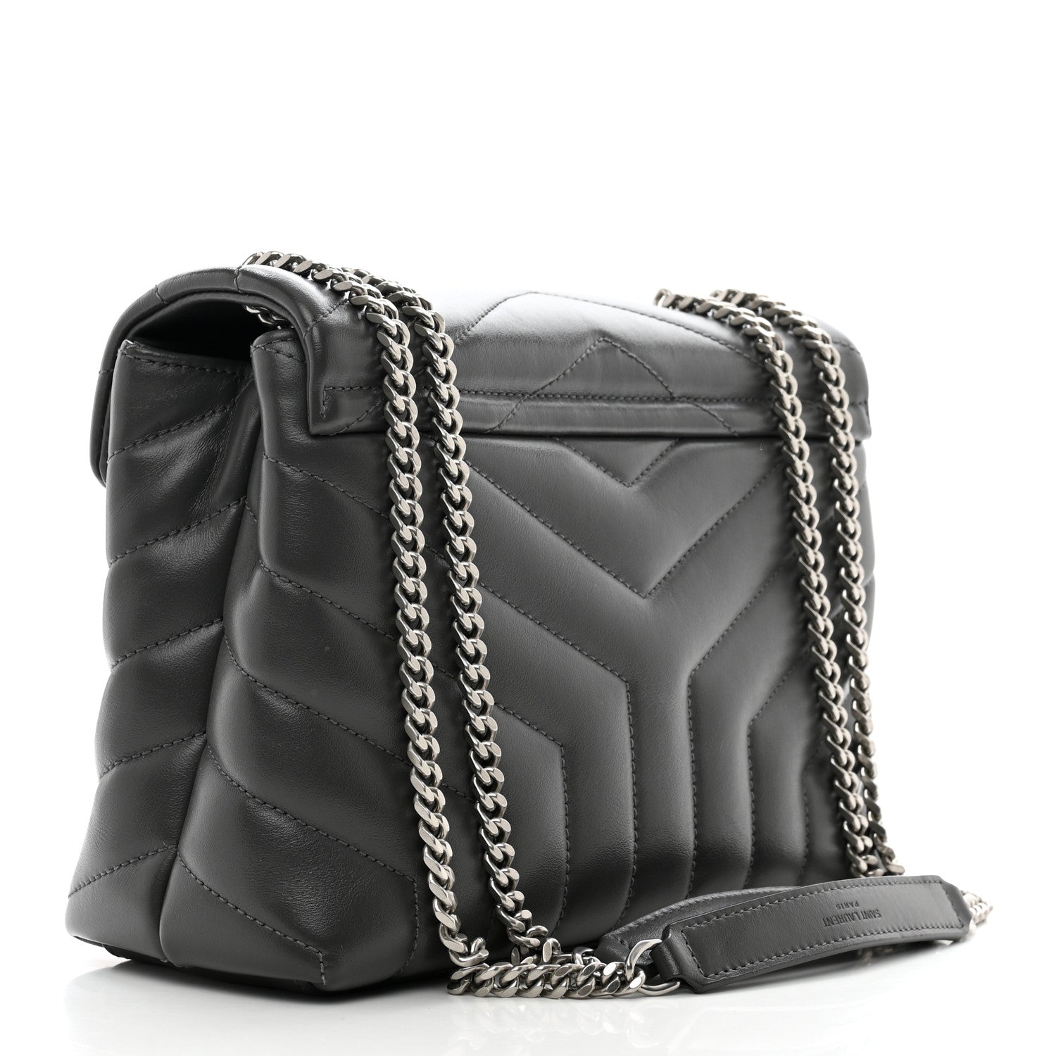 Saint Laurent Calfskin Y Quilted Monogram Small Loulou Chain Satchel Grey Khaki 3 of 11