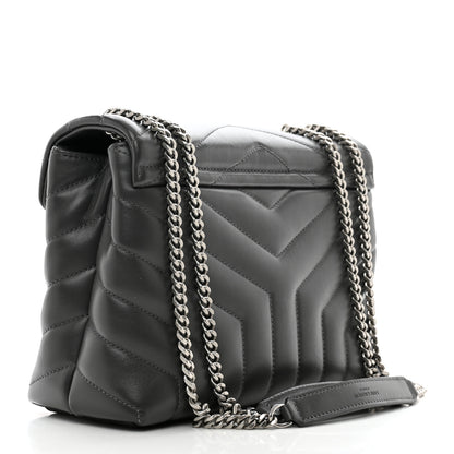 Saint Laurent Calfskin Y Quilted Monogram Small Loulou Chain Satchel Grey Khaki 3 of 11