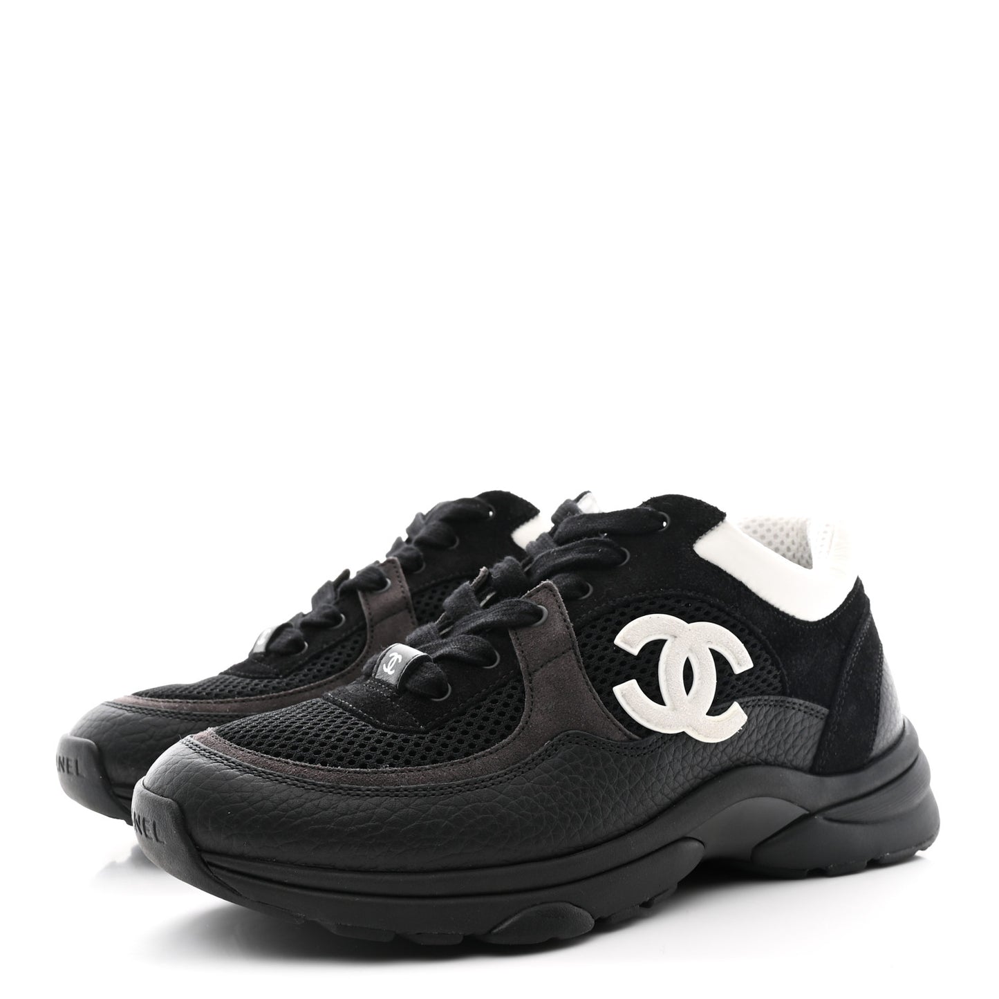 Mesh Suede Grained Calfskin Womens CC Sneakers 36.5 Black White
