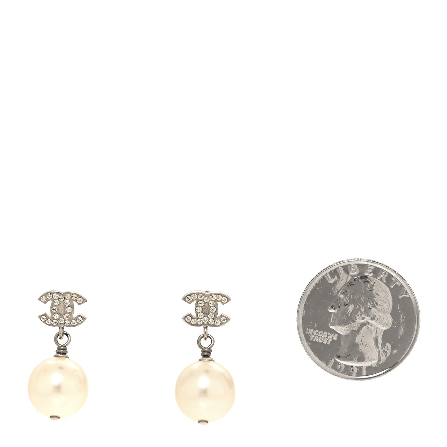 Crystal Pearl CC Drop Earrings Silver Pearly White