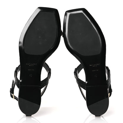 Saint Laurent Calfskin Crocodile Embossed Cassandra Monogram Sandals 40 Black 7 of 12