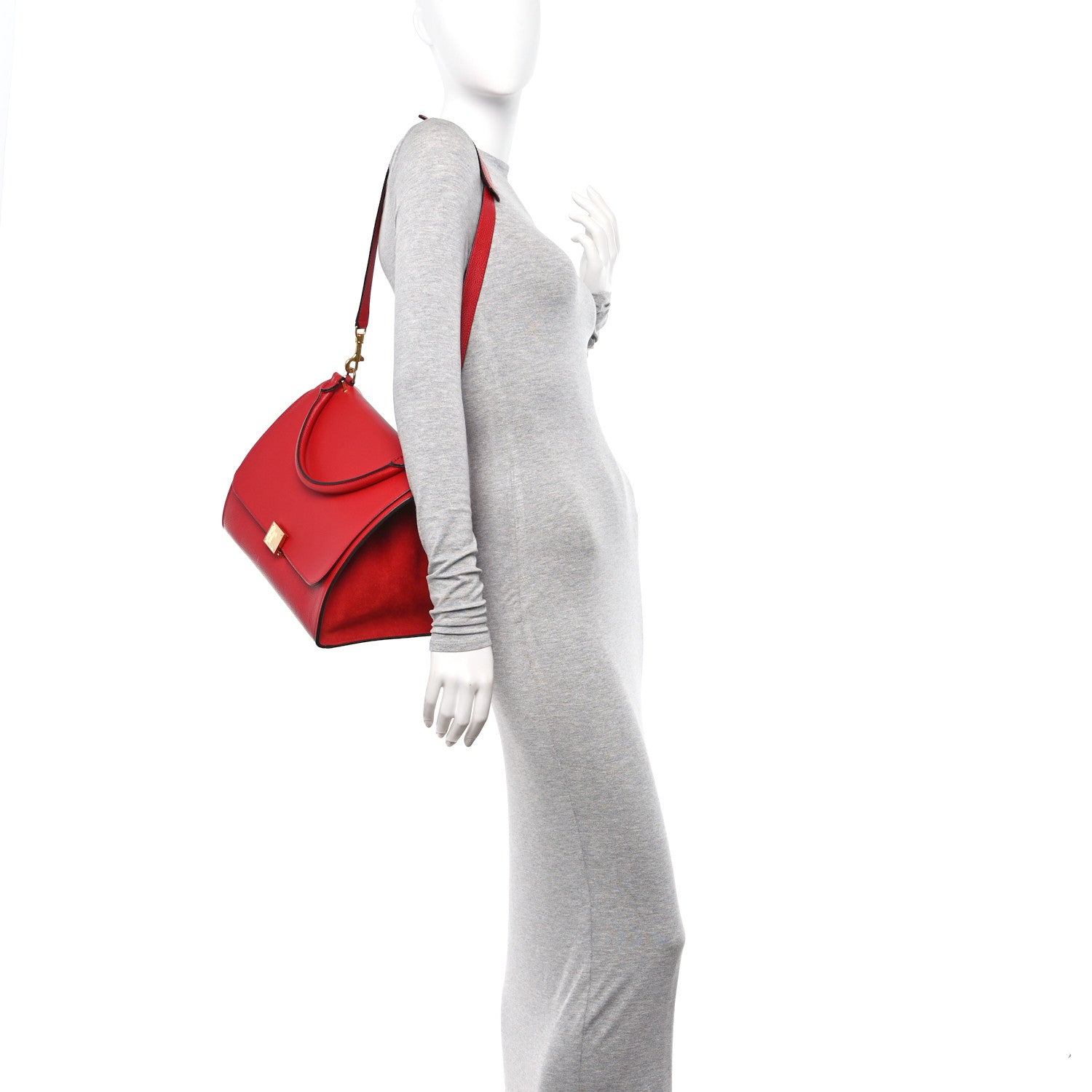 Celine Drummed Calfskin Suede Medium Trapeze Vermillion 2 of 9