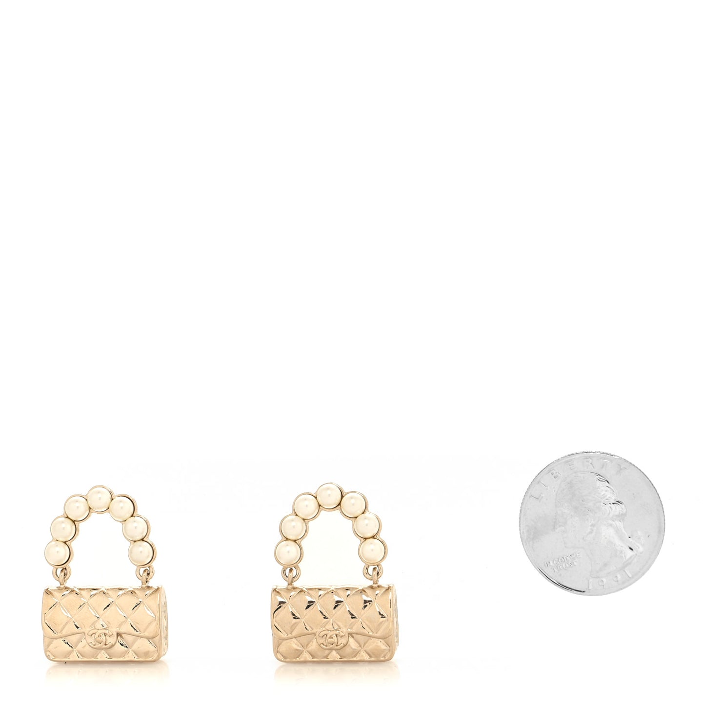 Pearl Quilted CC Flap Bag Earrings Gold