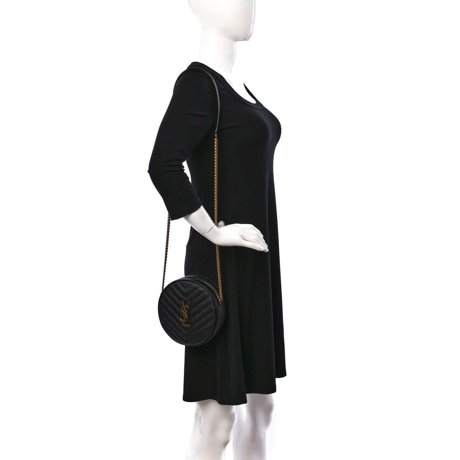 Saint Laurent Grain De Poudre Matelasse Chevron Quilted Round Vinyle Camera Bag Black 2 of 9