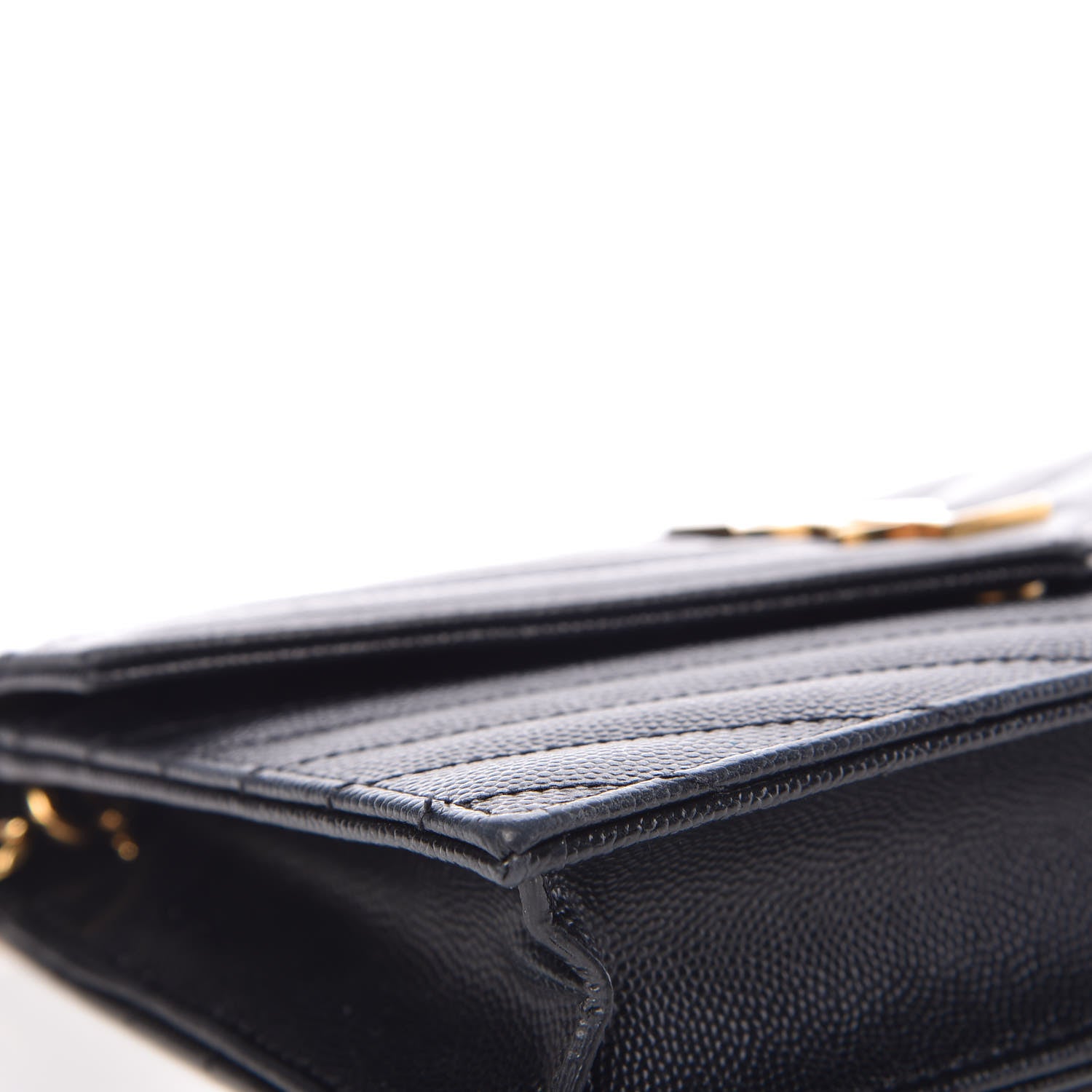 Saint Laurent Grain De Poudre Matelasse Chevron Monogram Envelope Chain Wallet Black 5 of 17
