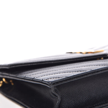 Saint Laurent Grain De Poudre Matelasse Chevron Monogram Envelope Chain Wallet Black 5 of 17