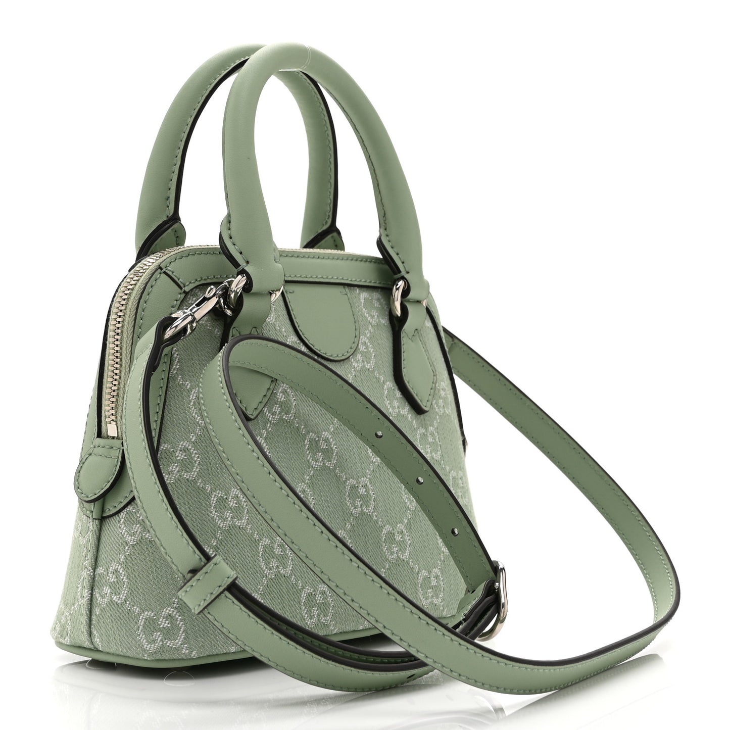 Summer Denim Calfskin GG Monogram Web Mini Top Handle Ophidia Dome Shoulder Bag Pale Green
