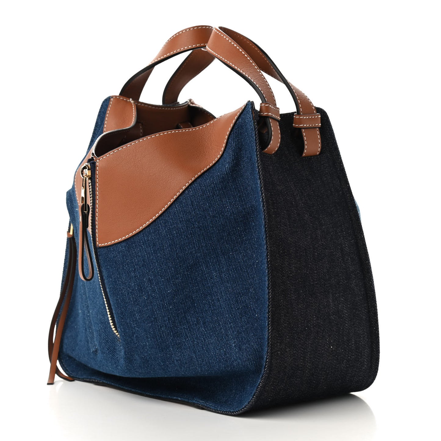 Calfskin Denim Small Hammock Shoulder Bag Blue Tan