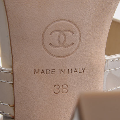 Chanel Patent Crystal CC Sandals 38 Beige Clair 6 of 10