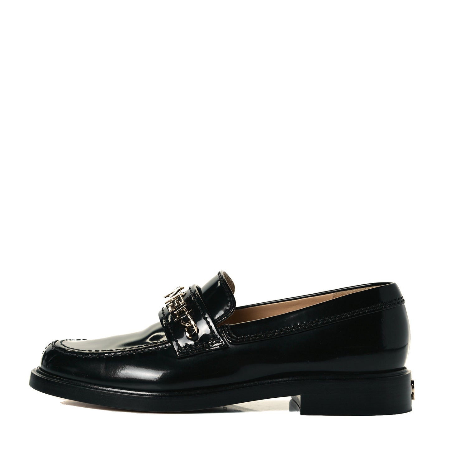 Shiny Calfskin Logo Loafers 37 Black
