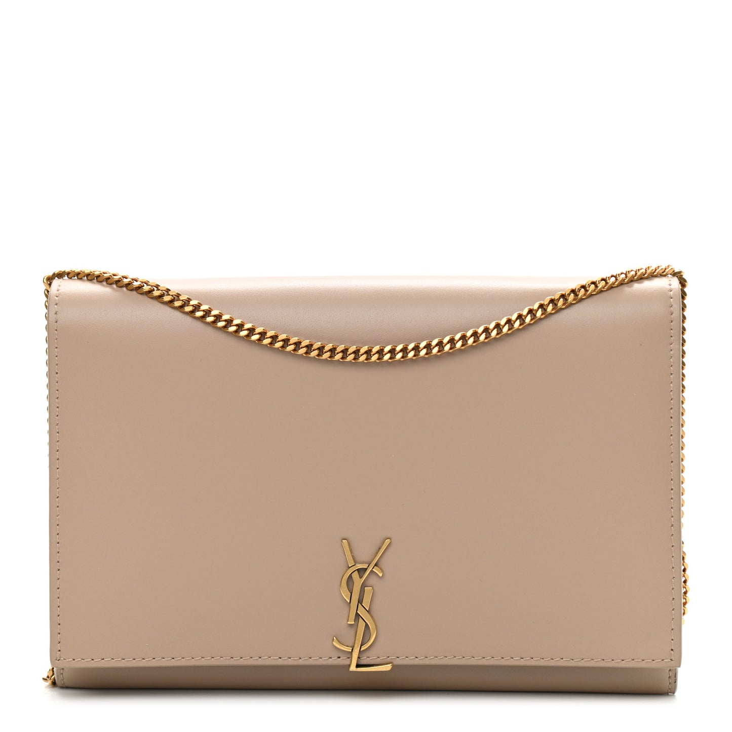 Glossy Calfskin Monogram Chain Wallet Dark Beige