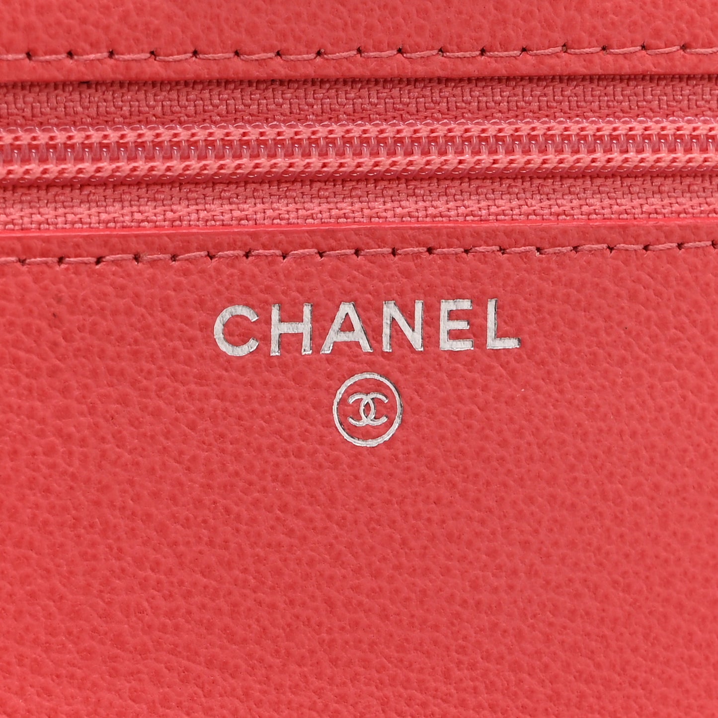 Grained Calfskin Quilted CC Box Wallet On Chain WOC Pink