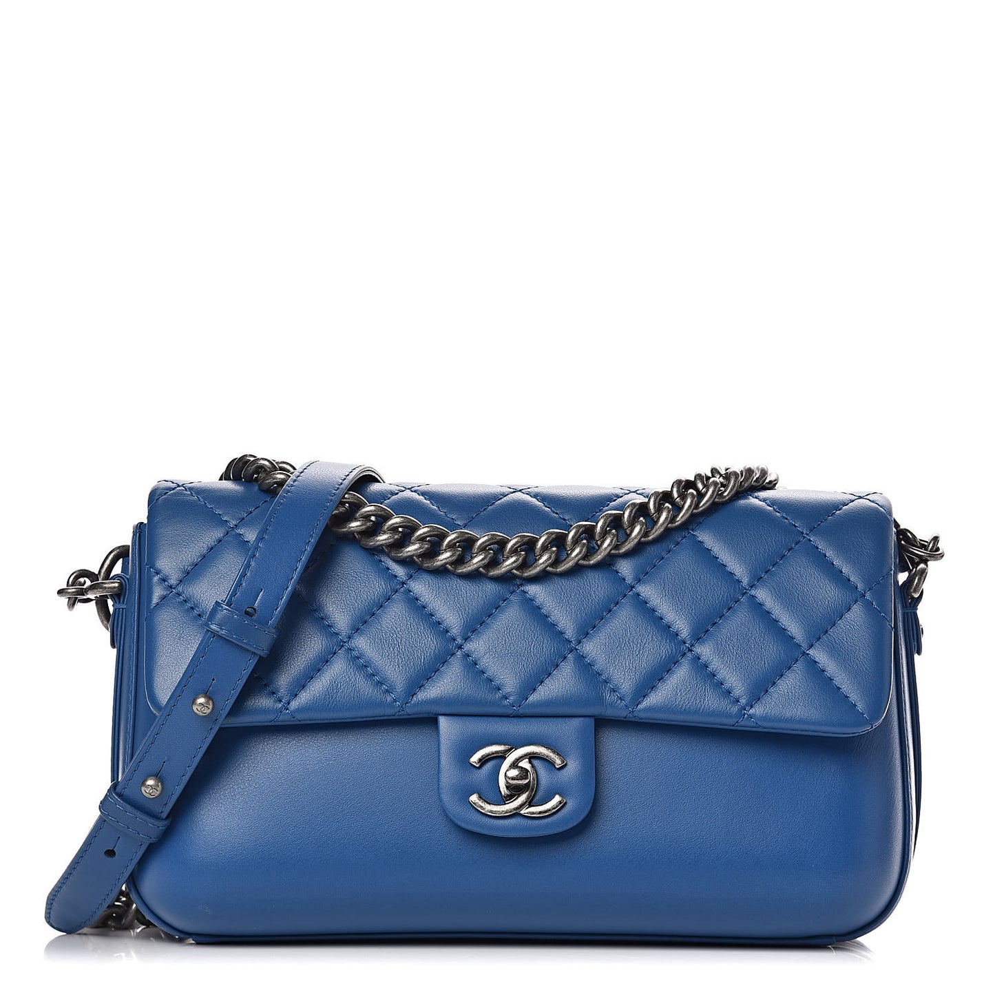 Calfskin Quilted Large Rock My Shoulder Flap Blue