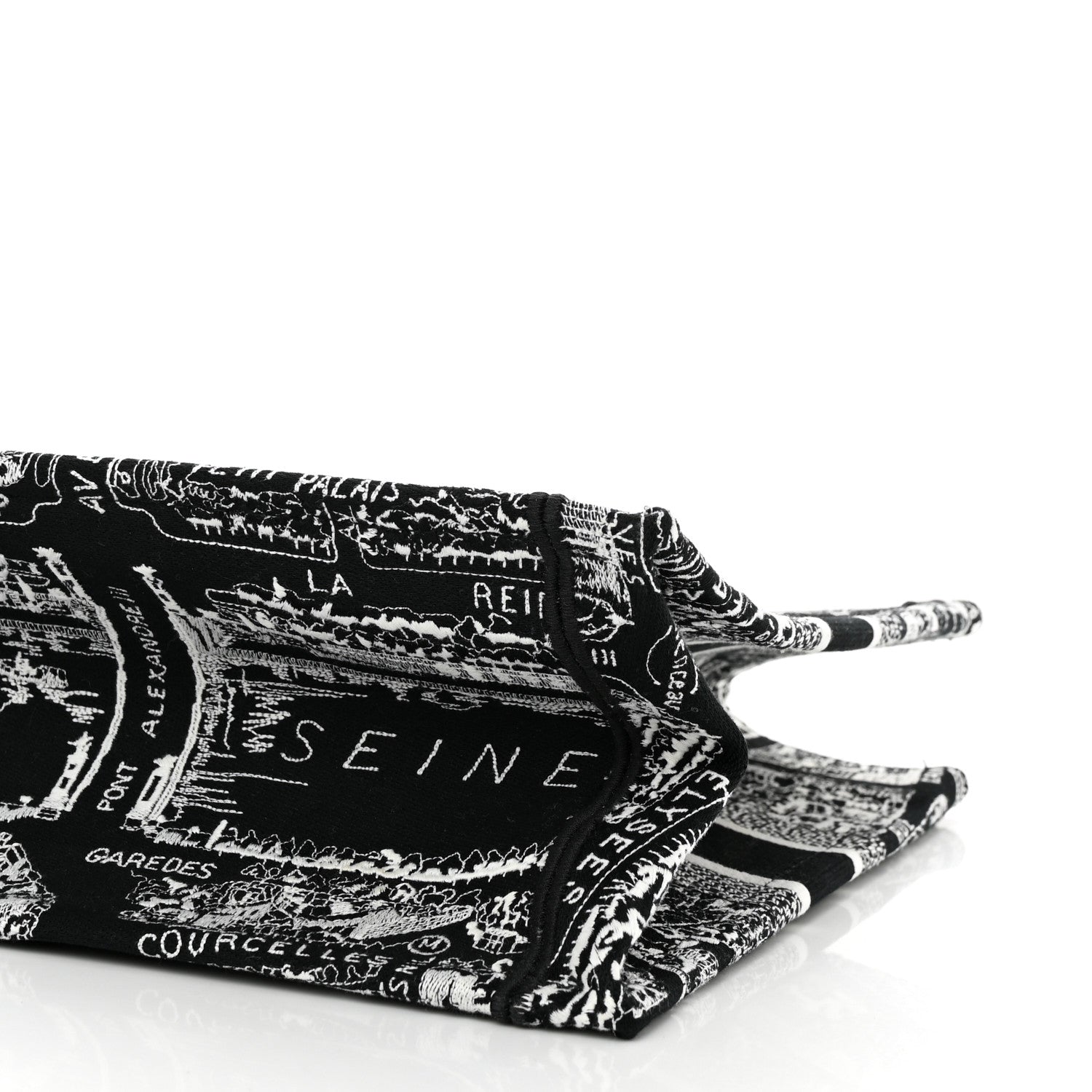 Christian Dior Canvas Embroidered Medium Plan De Paris Book Tote Black White 10 of 10