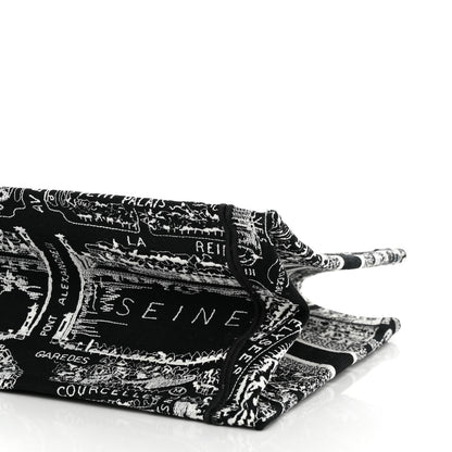 Christian Dior Canvas Embroidered Medium Plan De Paris Book Tote Black White 10 of 10