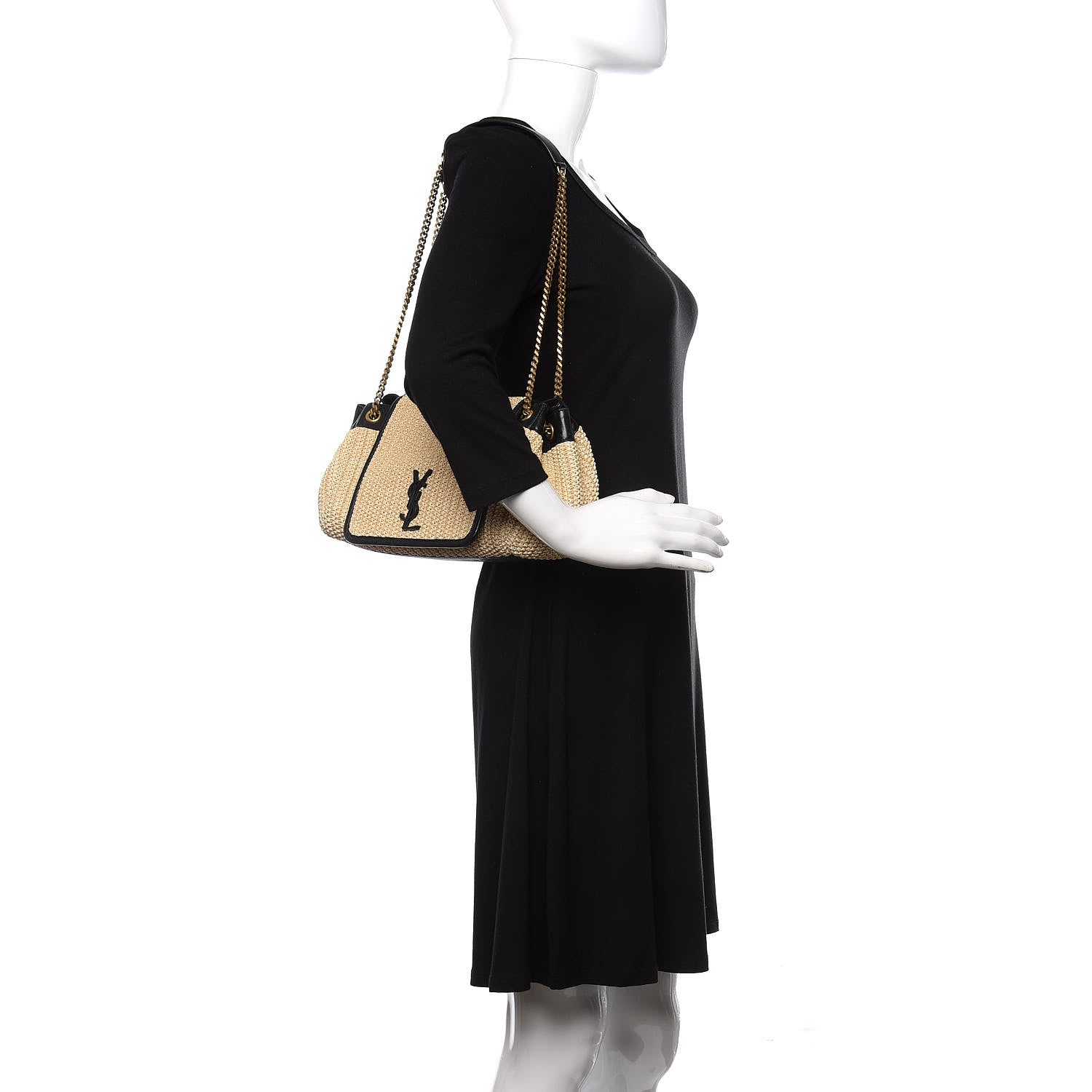 Saint Laurent Raffia Calfskin Small Nolita Shoulder Bag Natural Black 1 of 9
