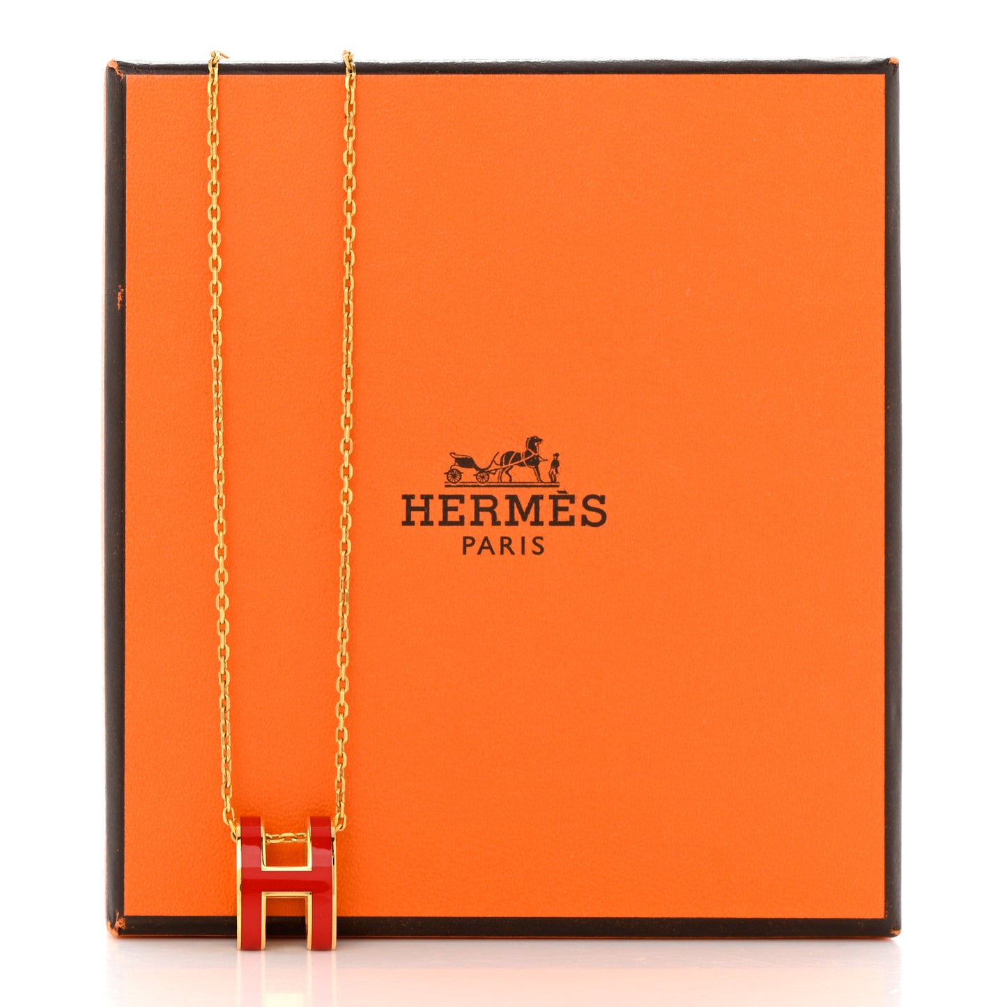 Lacquered Gold Pop H Pendant Necklace Rouge Vif
