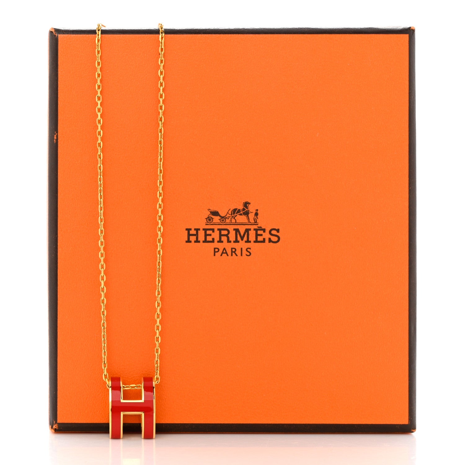 Hermes Lacquered Gold Pop H Pendant Necklace Rouge Vif 8 of 8