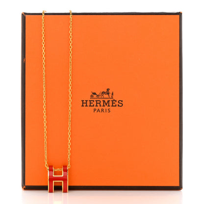 Hermes Lacquered Gold Pop H Pendant Necklace Rouge Vif 8 of 8