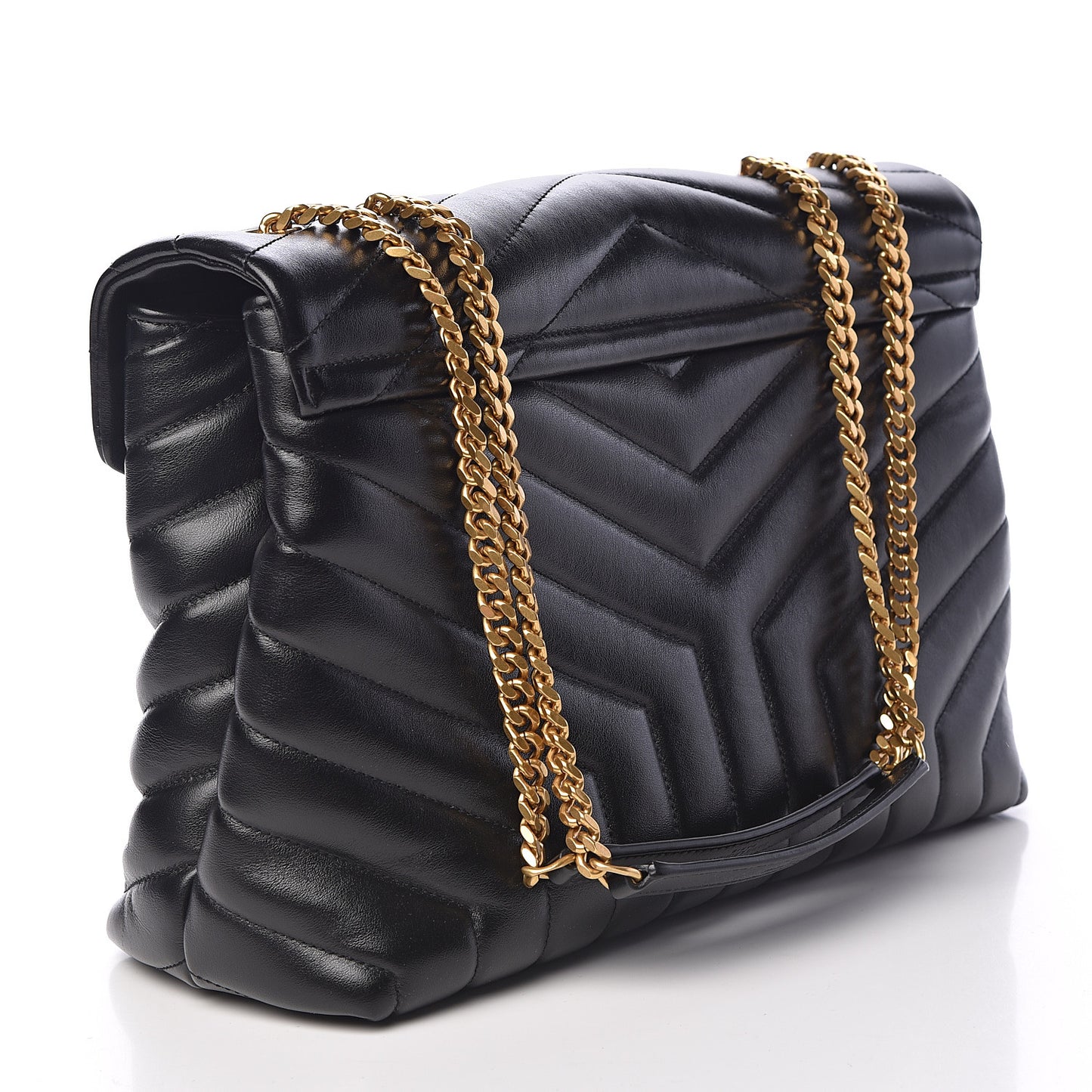 Calfskin Y Quilted Monogram Medium Loulou Chain Satchel Black