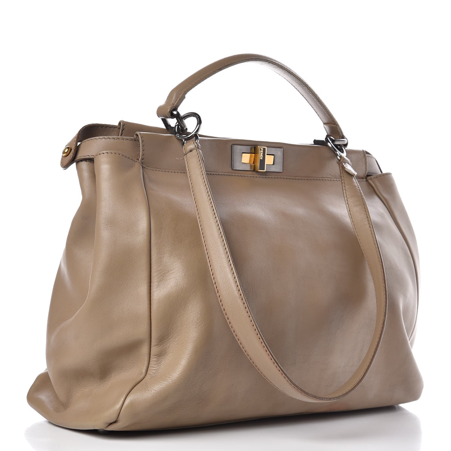Fendi Vitello Saddle Ayers Large Peekaboo Iconic Satchel Argilla Saddle 4 of 20