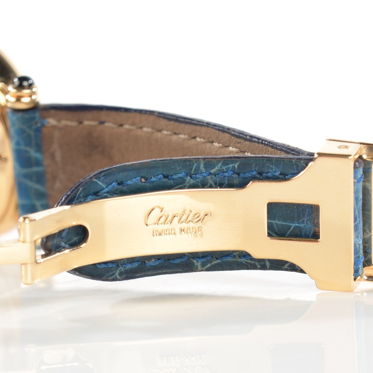 Cartier 18K Yellow Gold Alligator 28mm Diabolo Quartz Watch Blue 8 of 10