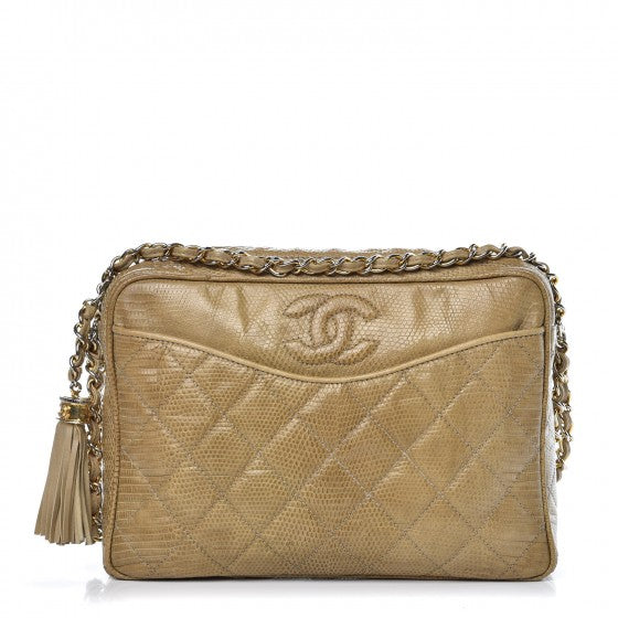 Chanel Lizard Quilted Tassel Camera Case Beige 1 of 14