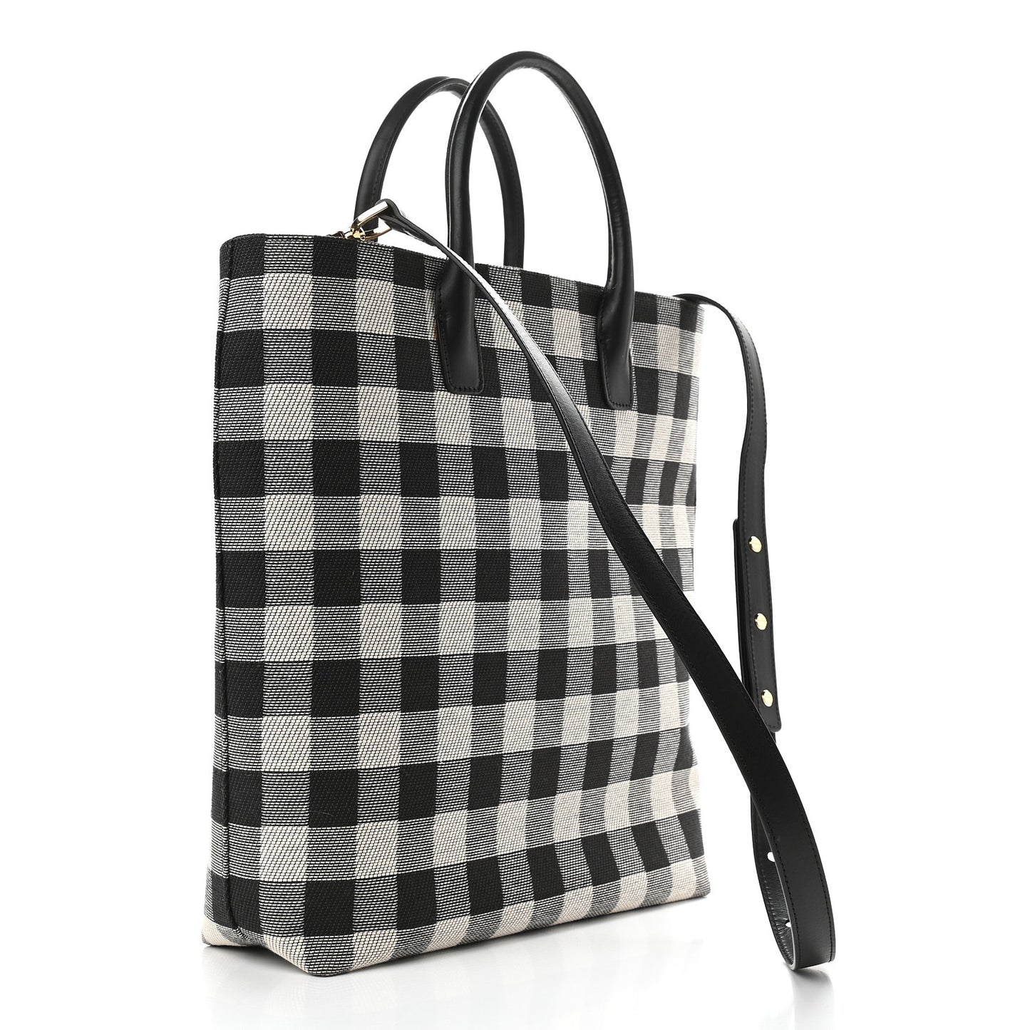 Canvas Gingham Check North South Tote Black White