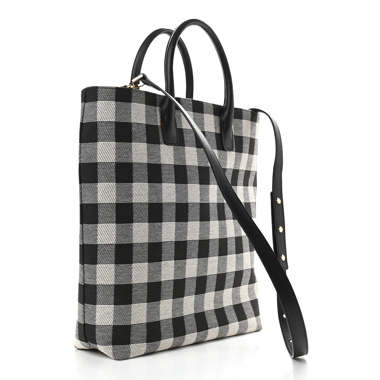 Mansur Gavriel Canvas Gingham Check North South Tote Black White 2 of 10