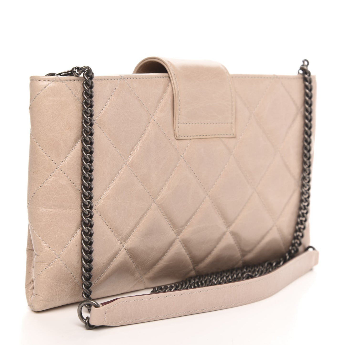 Glazed Calfskin Quilted Coco Pleats Chain Clutch Light Pink