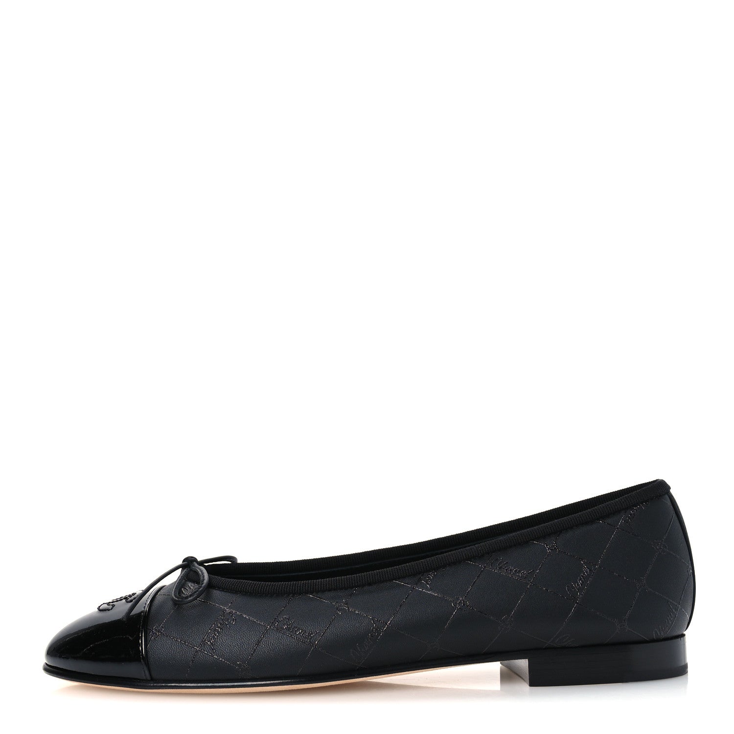 Chanel Printed Lambskin Patent Cap Toe Ballerina Flats 39 Black 1 of 10