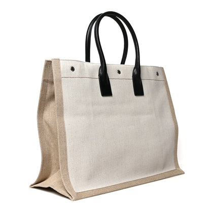 Saint Laurent Linen Calfskin Rive Gauche Tote Optic White 3 of 9