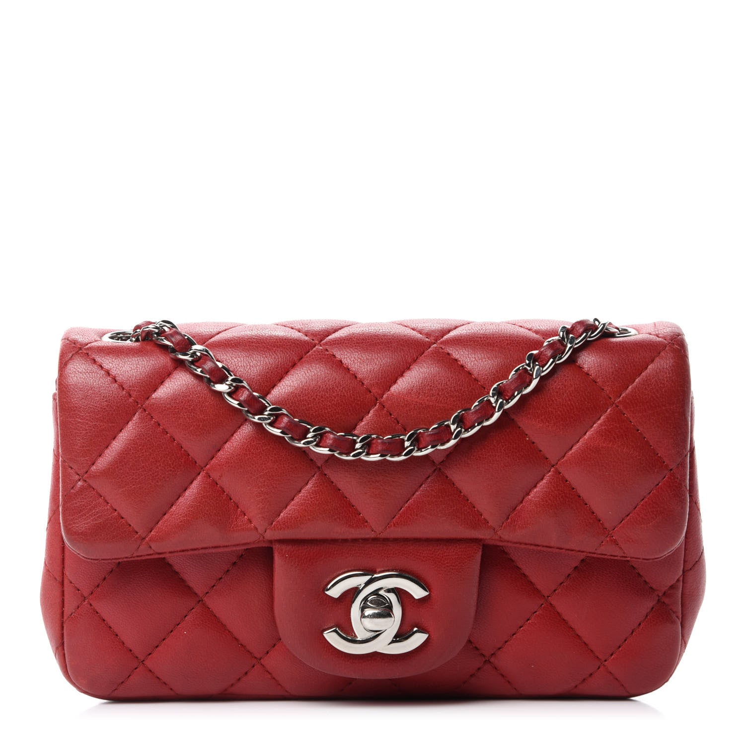 Chanel Lambskin Quilted Extra Mini Rectangular Flap Red 1 of 12