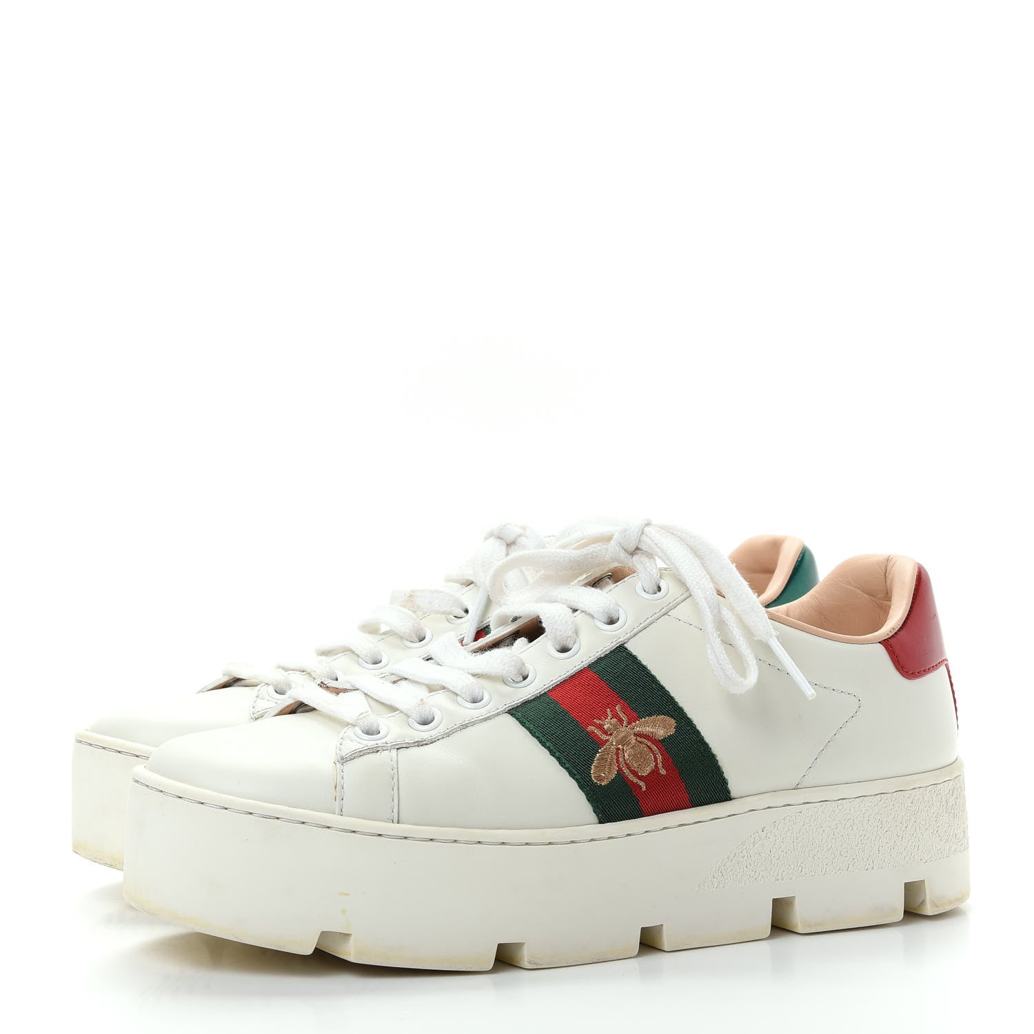 Gucci Calfskin Web Bee Embroidered Womens Ace Platform Sneakers 36 White 3 of 10