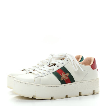 Gucci Calfskin Web Bee Embroidered Womens Ace Platform Sneakers 36 White 3 of 10