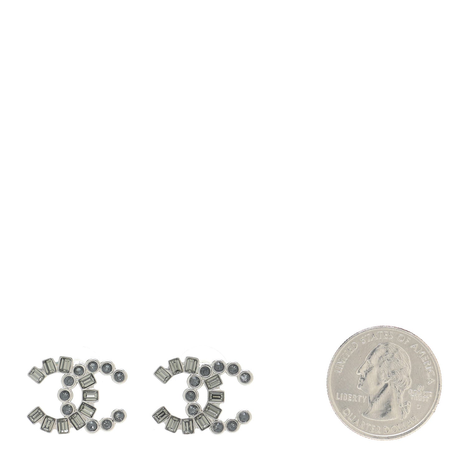 Chanel Baguette Crystal CC Earrings Grey Green 2 of 8